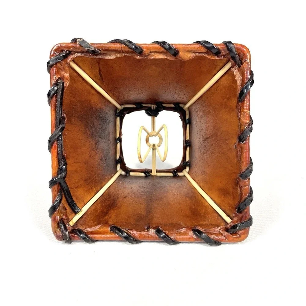 Vintage A Foss Shade Rawhide‎ Leather Laced Clip-On Mini Lampshade Rustic 4